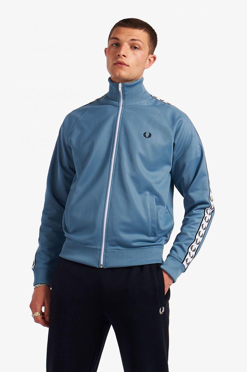 Grey Blue Fred Perry Taped Track Men's Jackets | PH 1255OKIR